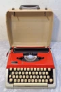 Vtg Montgomery Ward Signature 100 Red Manual Typewriter With Hard Case Working. Fixed Price $129.95.