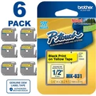 Genuine Brother MK-631 Black On Yellow 1/2" (12MM) P-touch Label Tape **6-PACK**. Fixed Price $87.98.