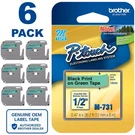 Genuine Brother M-731 Black On Green 1/2" (12MM) P-touch Label Tape **6-PACK**. Fixed Price $87.98.