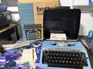Vintage Mcm Brother Charger 11 Correction Blue Portable Typewriter W/ Case & Box. Fixed Price $85.00.