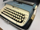 Smith-corona Galaxie Portable Typewriter Blue/white W/ Carrying Case. Is.. Fixed Price $125.00.