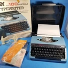 Vtg Brother 100 Portable Manual Typewriter Blue Hard Carrying Case 1980 Box +. Fixed Price $99.99.