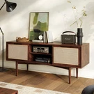 Oliver Walnut Stand For 55" With Rattan Doors & Ample Storage. Fixed Price $507.99.