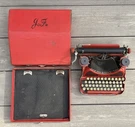 Antique 1920S Corona NO.4 Red Typewriter Matching Carrying Case With Initials Jf. Fixed Price $399.00.