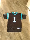 Vtg Carolina Panters Cam Newton #1 Blk Field Screened Jersey Reebok Youth Xl. Fixed Price $40.00.